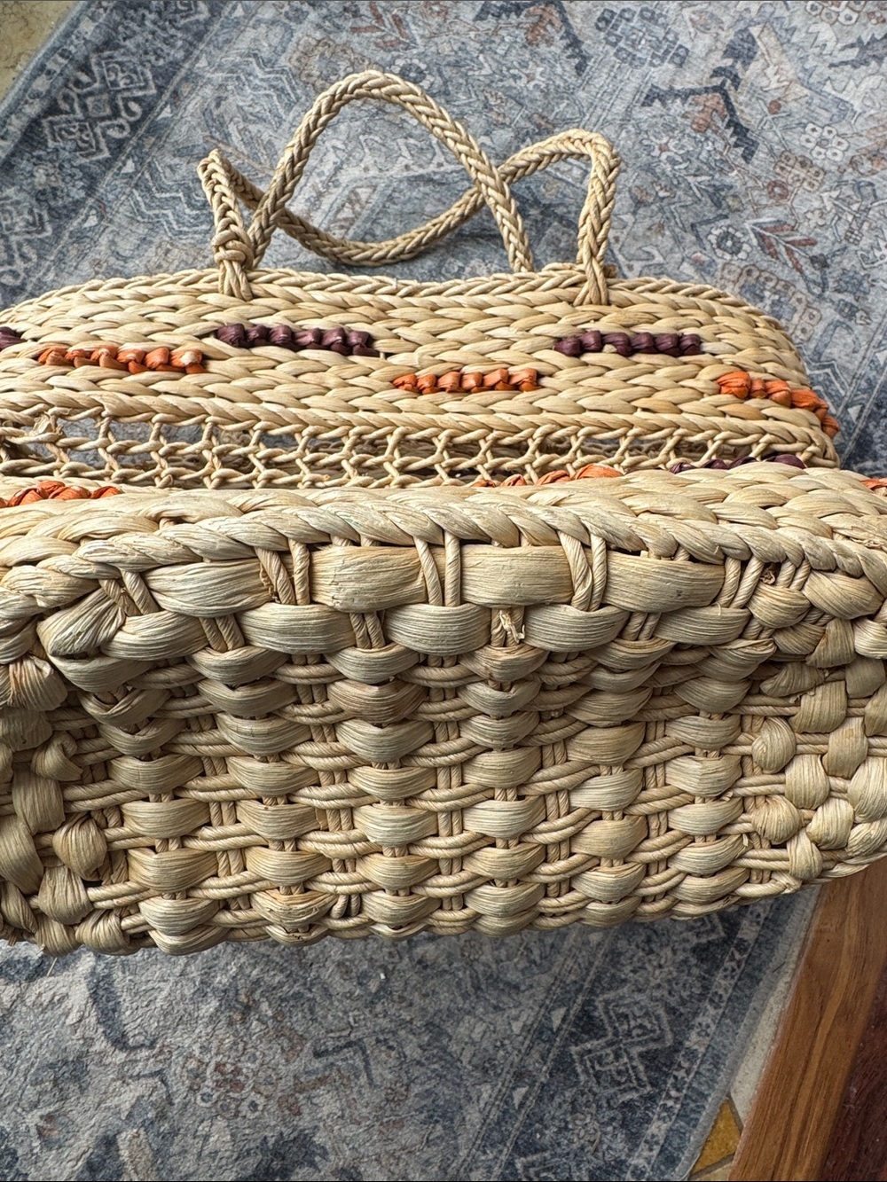 Boho Woven Straw Tote Bag Beach Market Raffia Style Carryall Size S/M - Picture 9 of 14